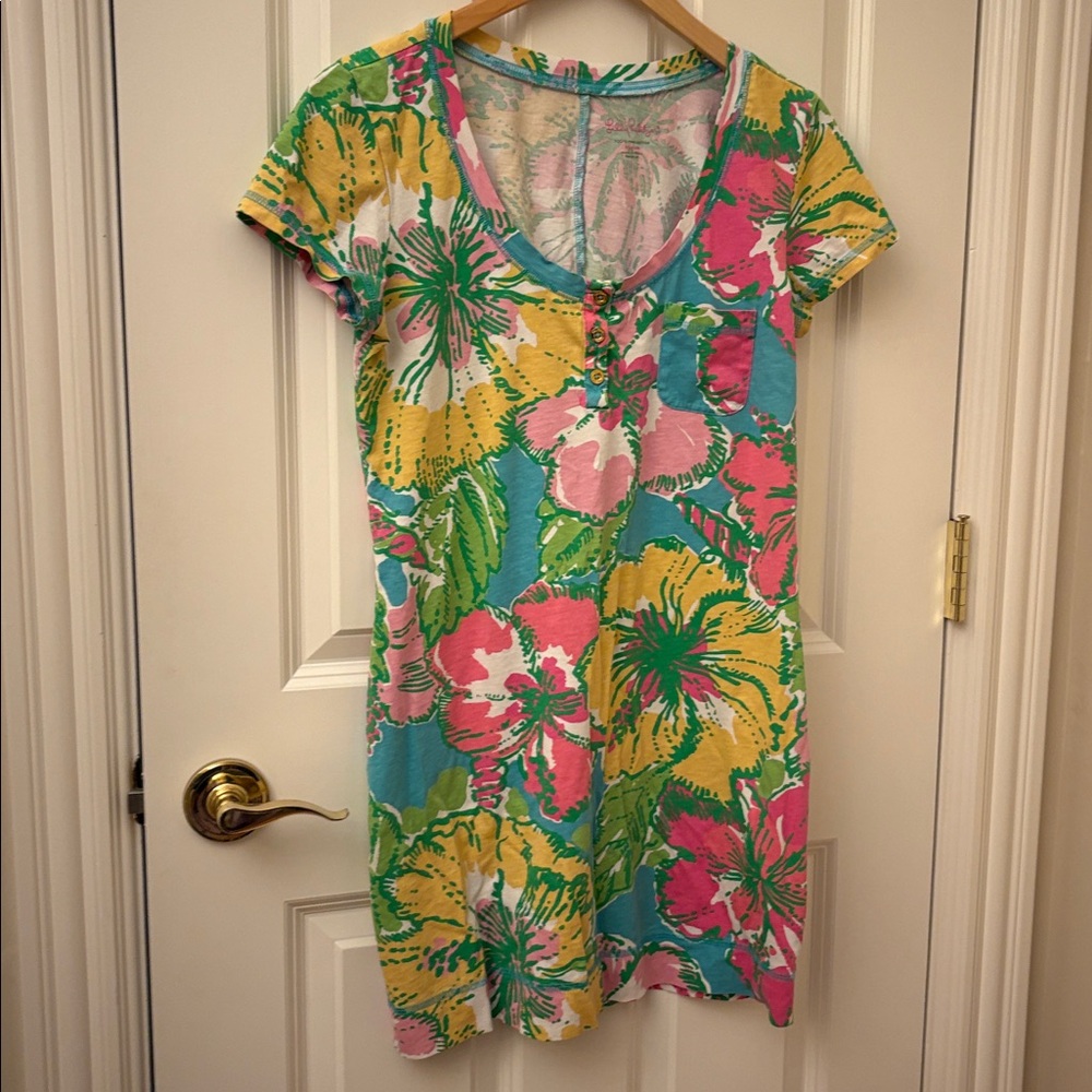 Lilly Pulitzer Floral Short Sleeve Cotton Nightgown Size M